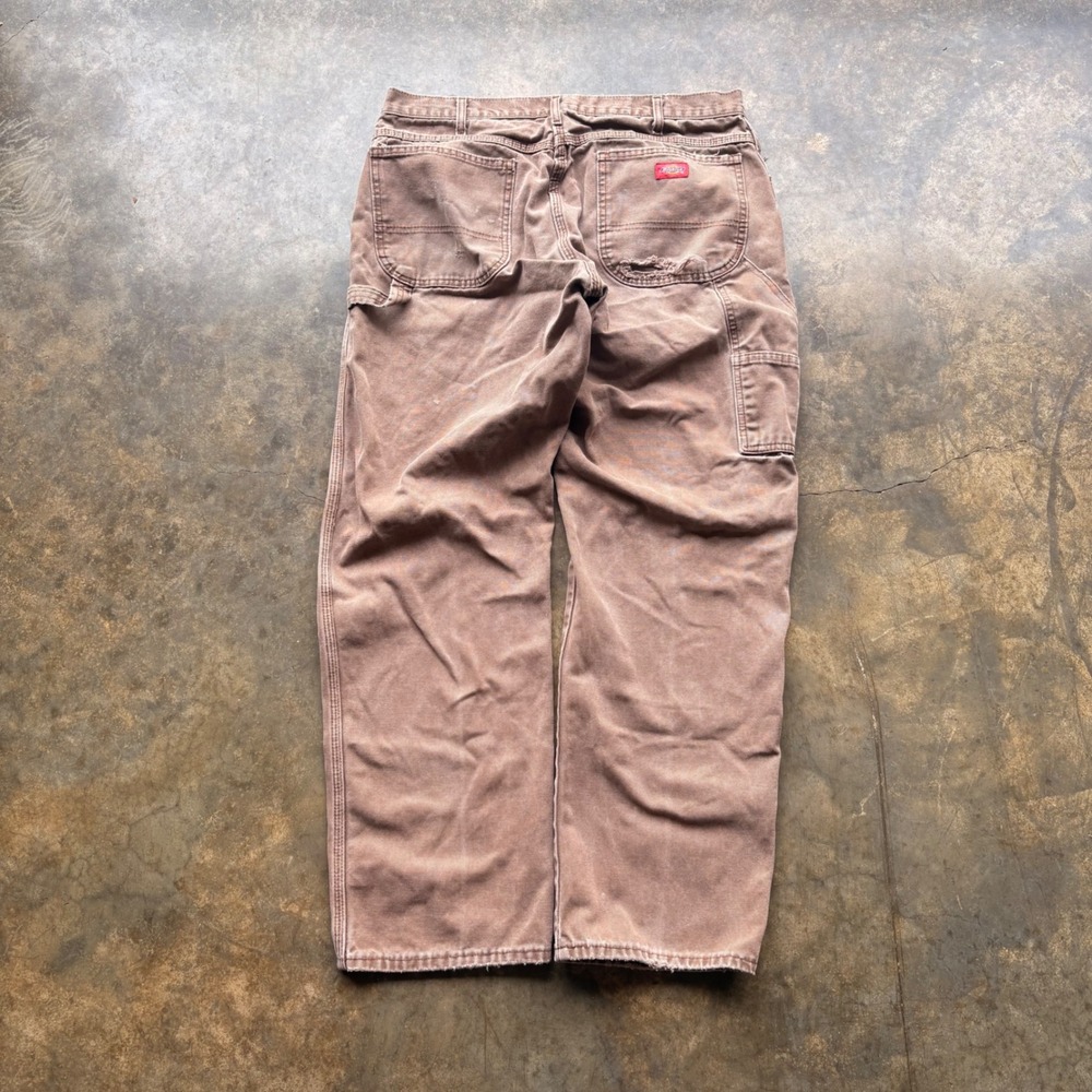 Dickies Mens Brown Duck Canvas Carpenter Pants Distressed Workwear 36x30ish